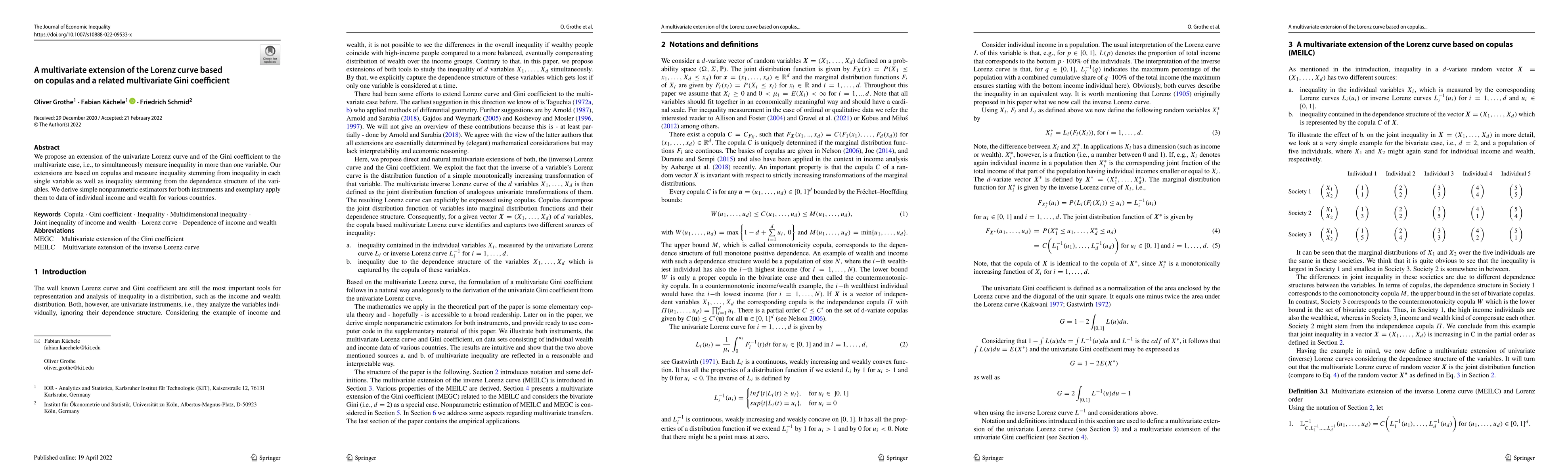 Thumbnail for A multivariate extension of the Lorenz curve based on copulas and a
  related multivariate Gini coefficient