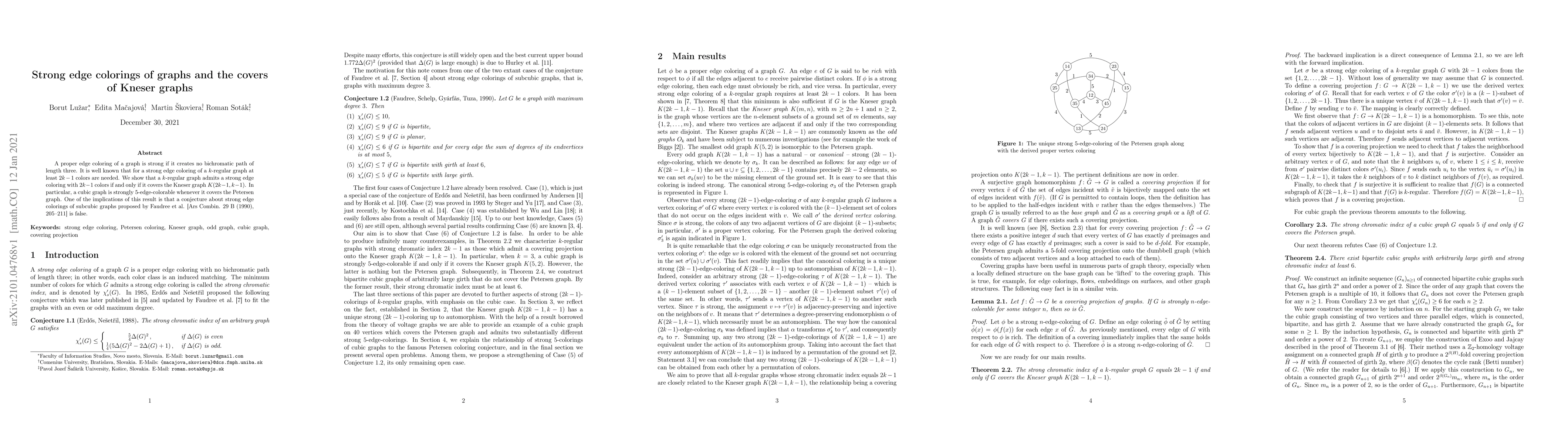 Thumbnail for Strong edge colorings of graphs and the covers of Kneser graphs