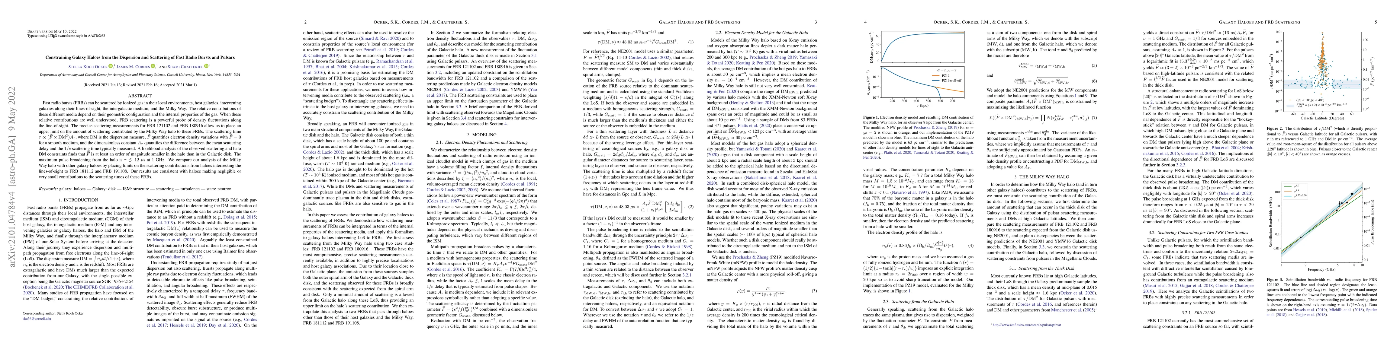 Thumbnail for Constraining Galaxy Haloes from the Dispersion and Scattering of Fast
  Radio Bursts and Pulsars