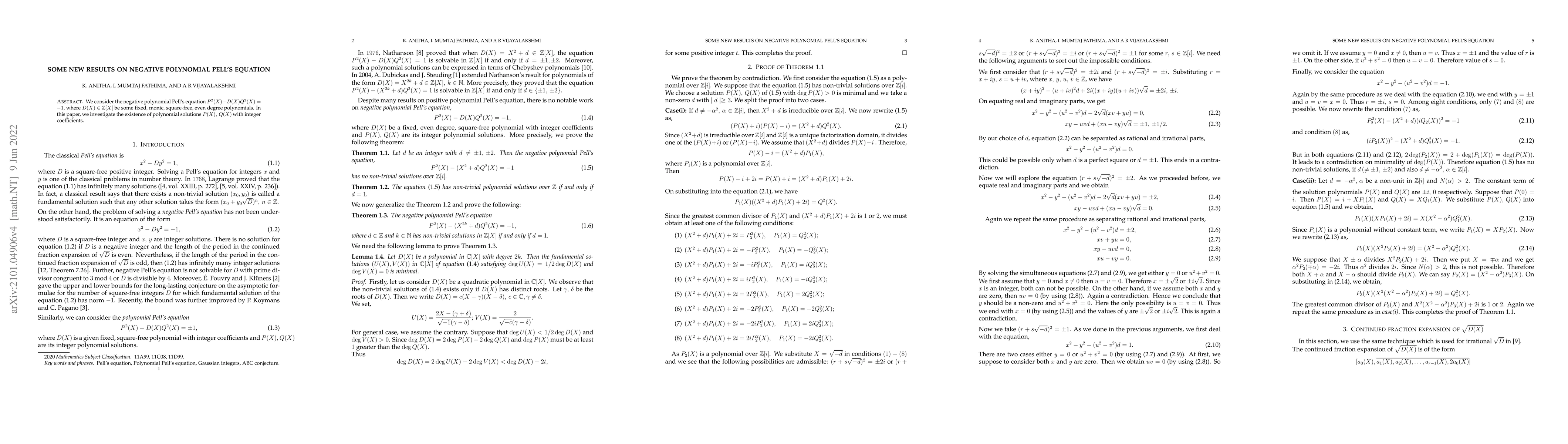 Thumbnail for Some new results on negative polynomial Pell's equation