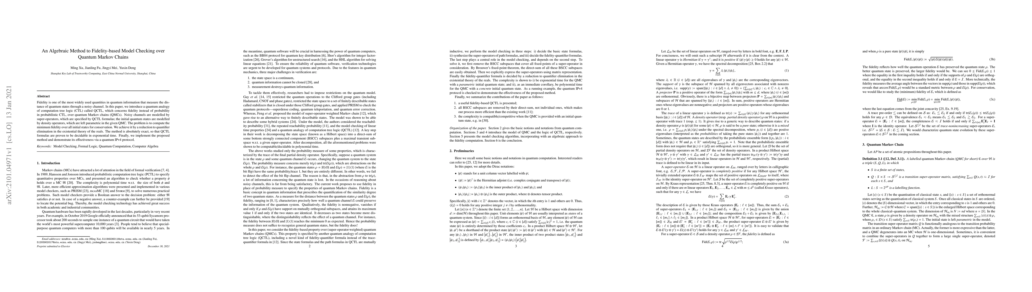 Thumbnail for An Algebraic Method to Fidelity-based Model Checking over Quantum Markov
  Chains