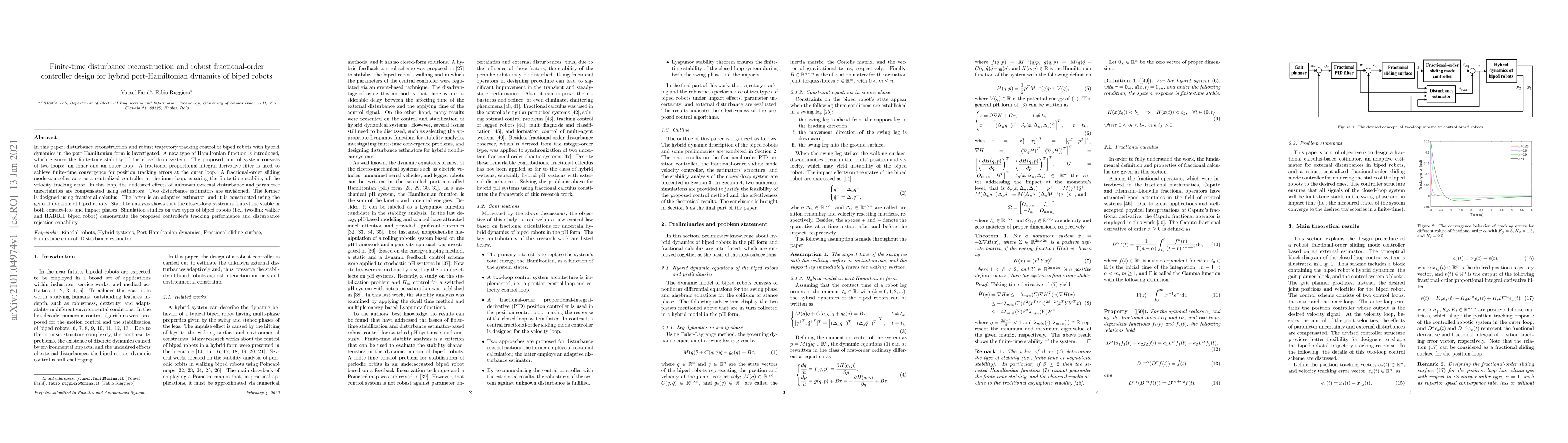 Thumbnail for Finite-time disturbance reconstruction and robust fractional-order
  controller design for hybrid port-Hamiltonian dynamics of biped robots