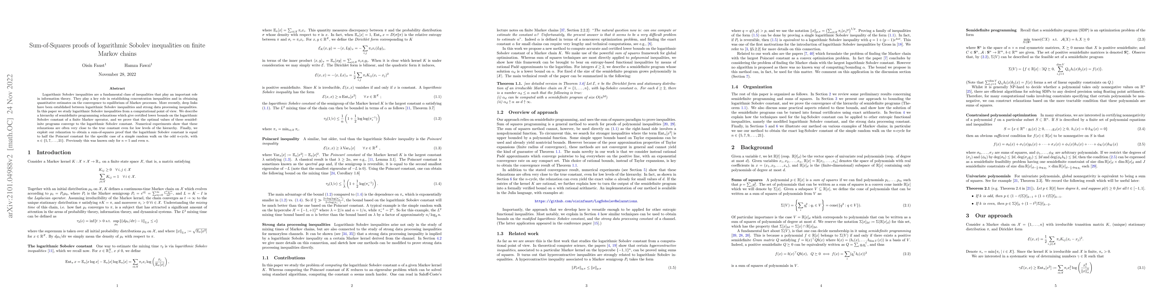 Thumbnail for Sum-of-Squares proofs of logarithmic Sobolev inequalities on finite
  Markov chains