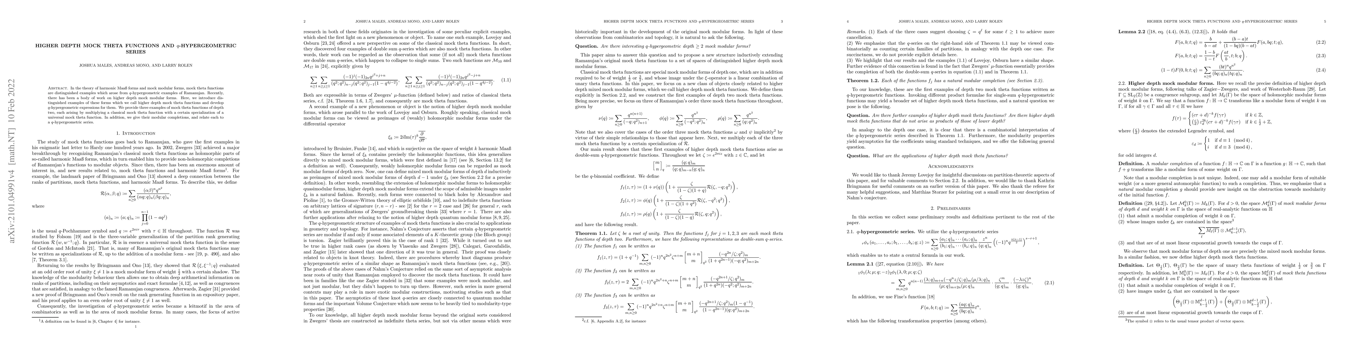 Thumbnail for Higher depth mock theta functions and $q$-hypergeometric series