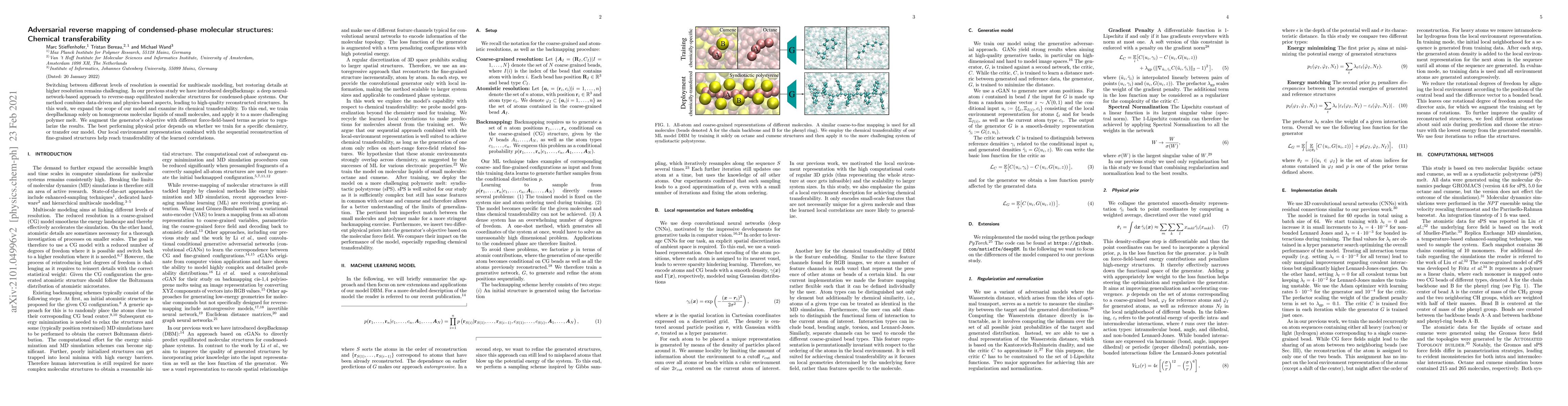 Thumbnail for Adversarial reverse mapping of condensed-phase molecular structures:
  Chemical transferability