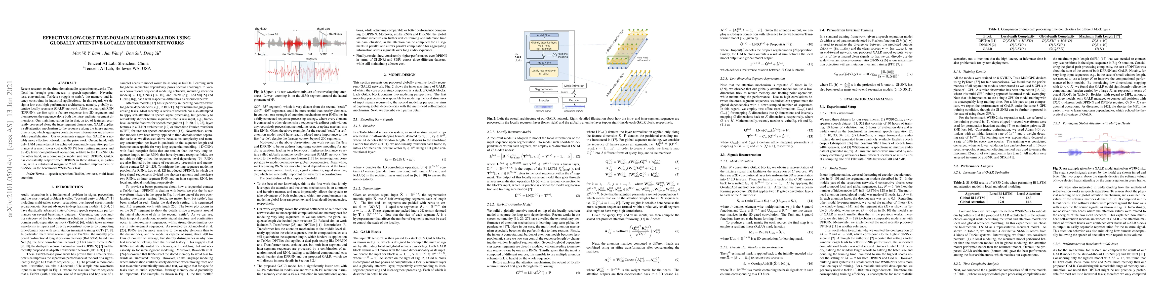 Thumbnail for Effective Low-Cost Time-Domain Audio Separation Using Globally Attentive
  Locally Recurrent Networks