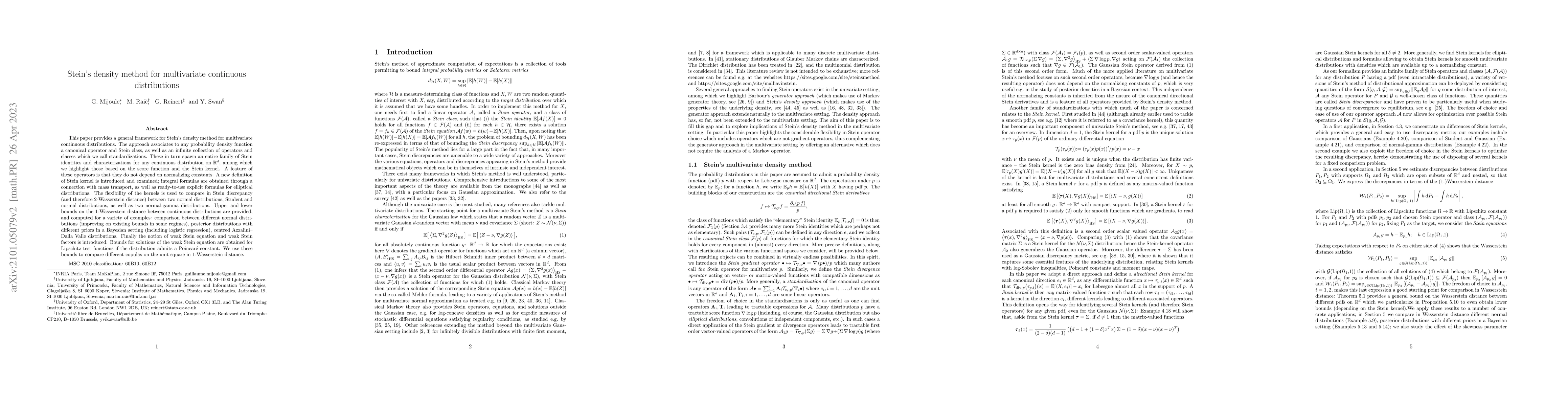 Thumbnail for Stein's density method for multivariate continuous distributions