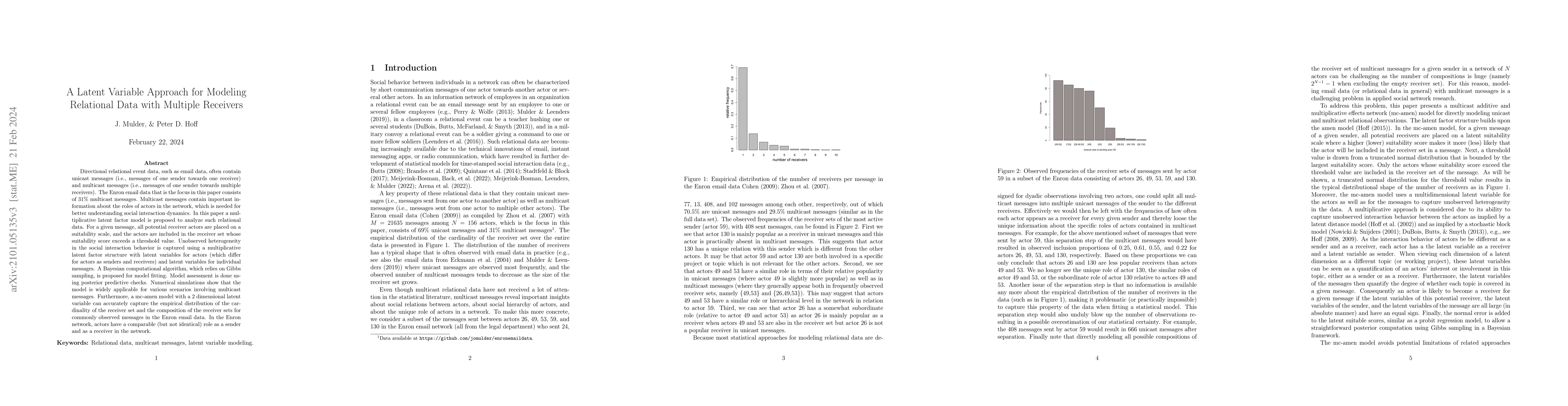 Thumbnail for A Latent Variable Model for Relational Events with Multiple Receivers