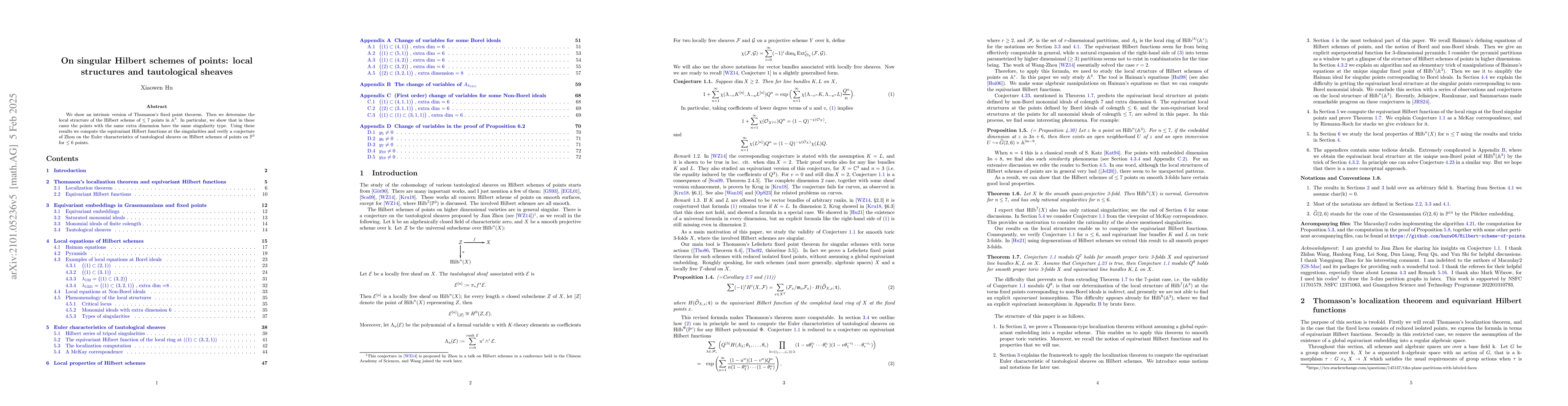 Thumbnail for On singular Hilbert schemes of points: local structures and tautological
  sheaves