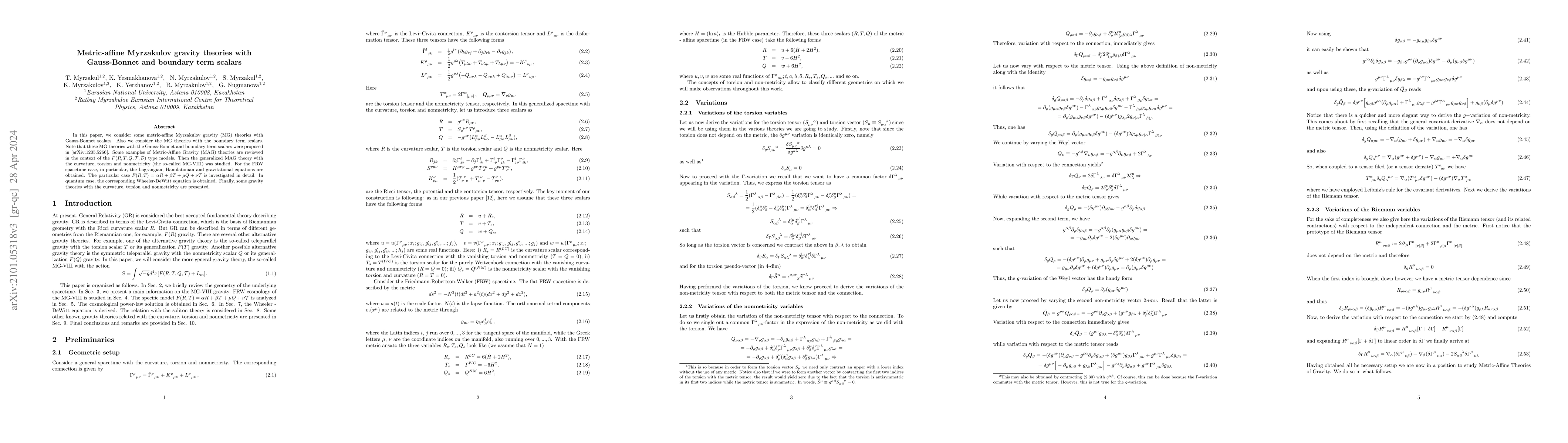 Thumbnail for Metric-affine Myrzakulov gravity theories with Gauss-Bonnet and boundary
  term scalars
