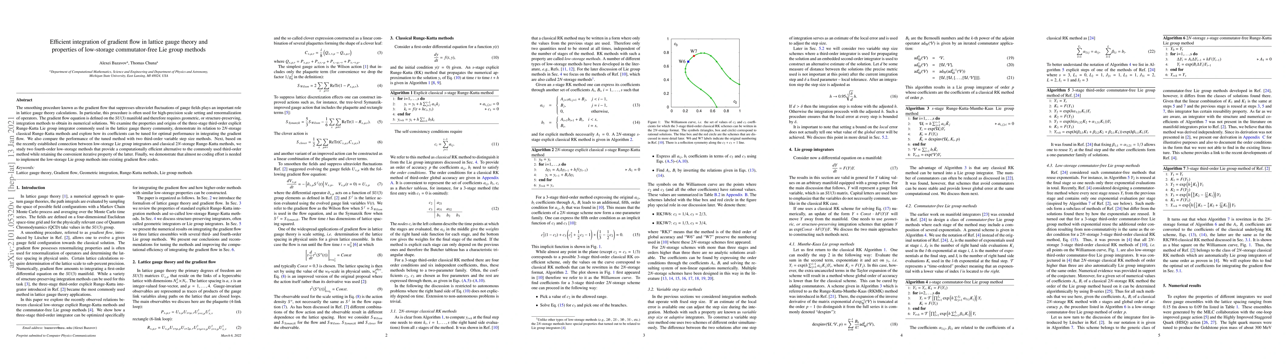 Thumbnail for Efficient integration of gradient flow in lattice gauge theory and
  properties of low-storage commutator-free Lie group methods
