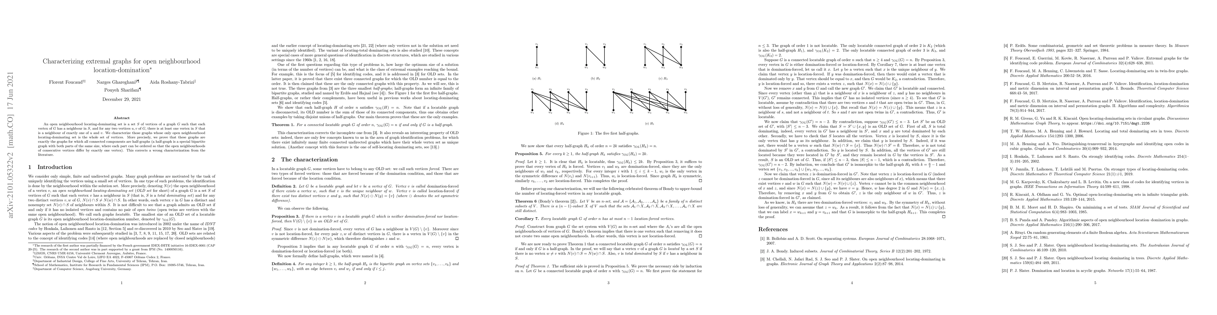 Thumbnail for Characterizing extremal graphs for open neighbourhood
  location-domination