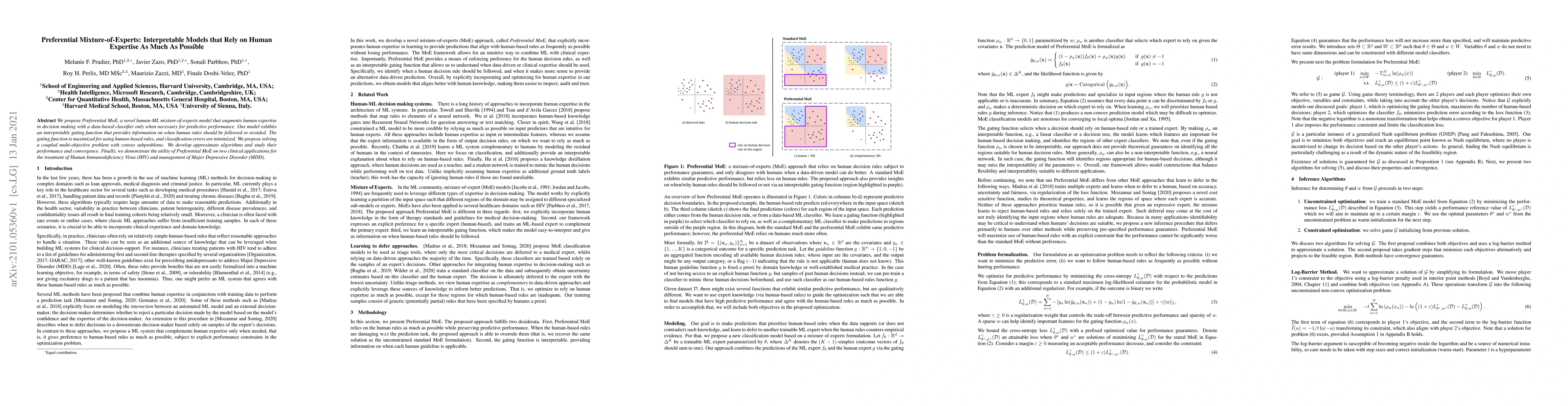 Thumbnail for Preferential Mixture-of-Experts: Interpretable Models that Rely on Human
  Expertise as much as Possible