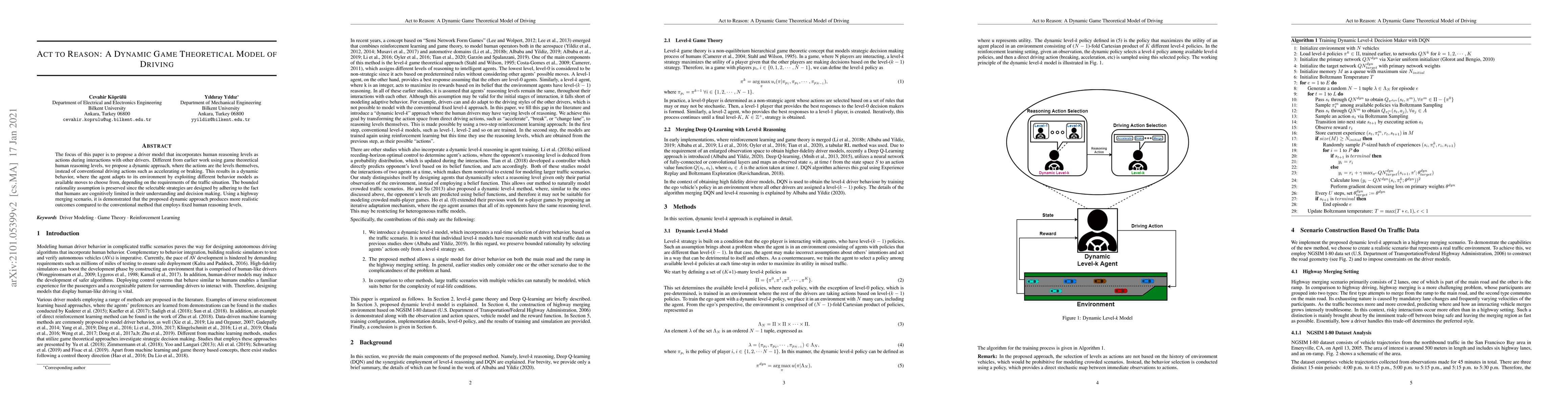 Thumbnail for Act to Reason: A Dynamic Game Theoretical Model of Driving