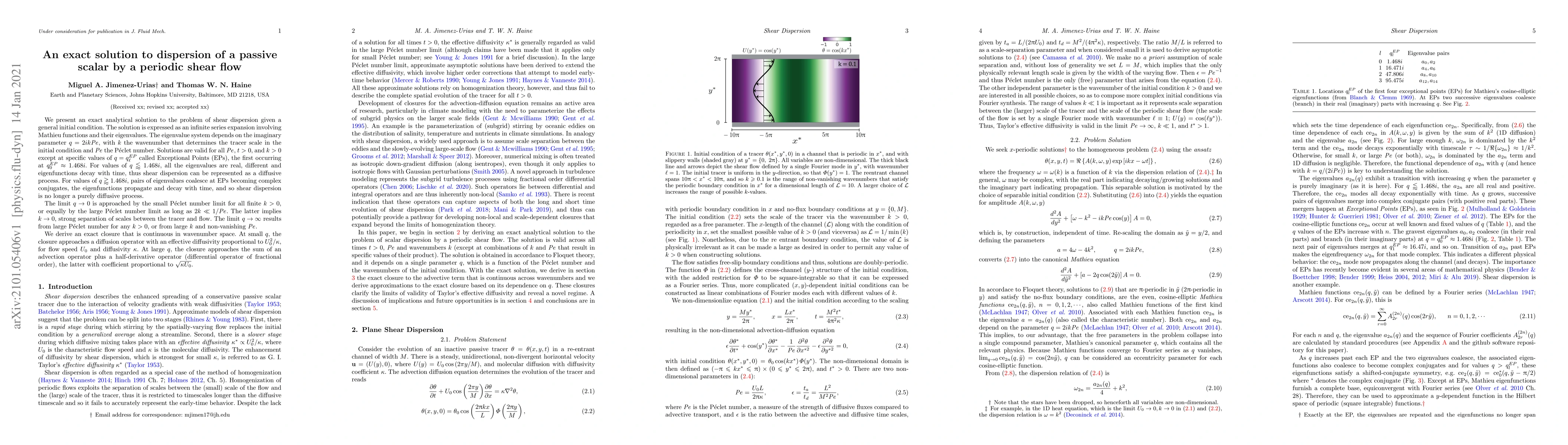Thumbnail for An exact solution to dispersion of a passive scalar by a periodic shear
  flow