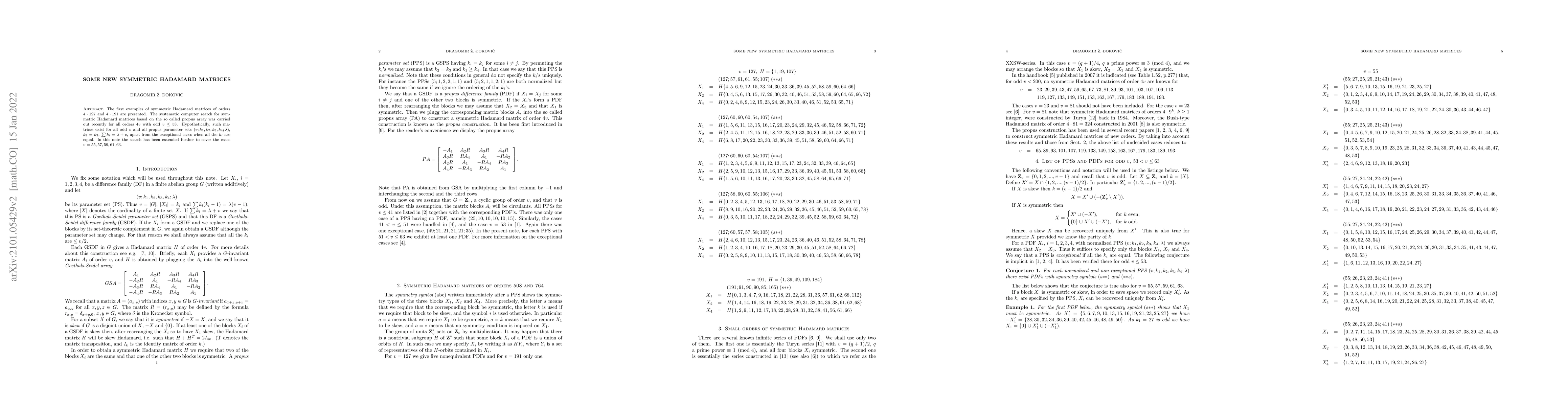 Thumbnail for Some new symmetric Hadamard matrices