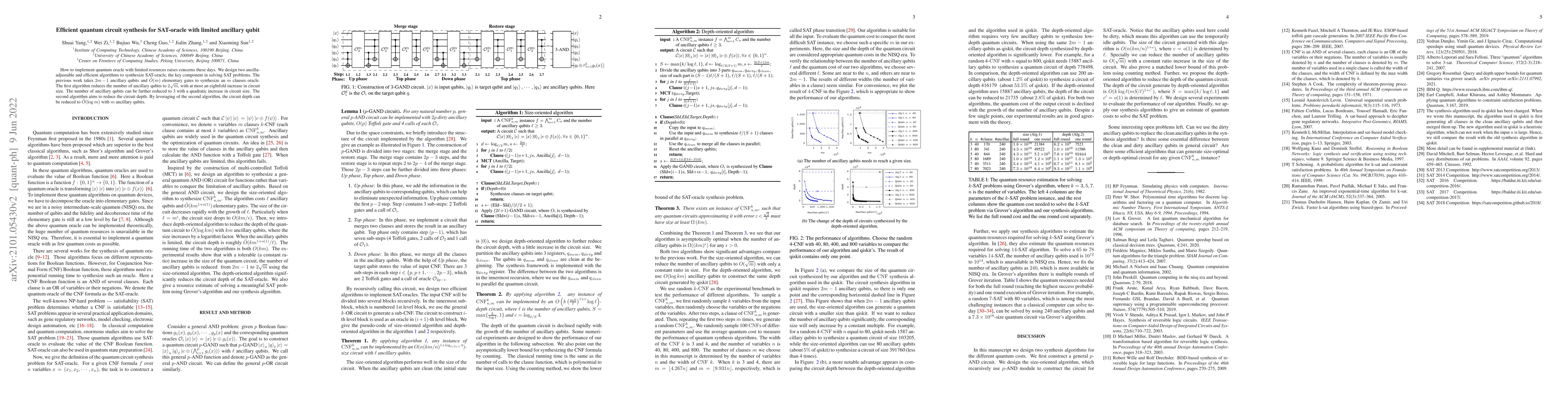 Thumbnail for Efficient quantum circuit synthesis for SAT-oracle with limited
  ancillary qubit