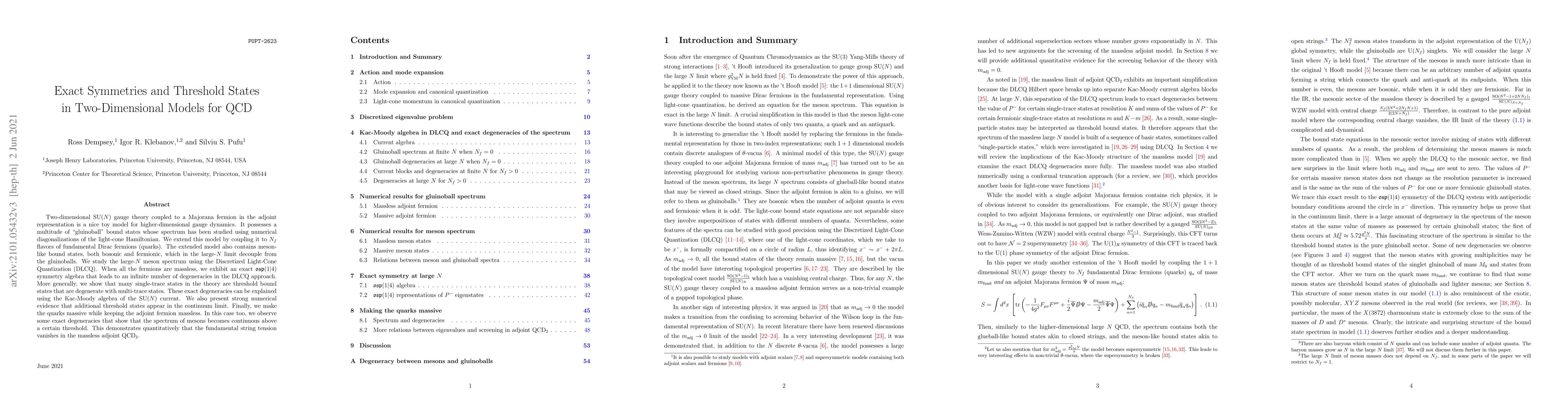 Thumbnail for Exact Symmetries and Threshold States in Two-Dimensional Models for QCD