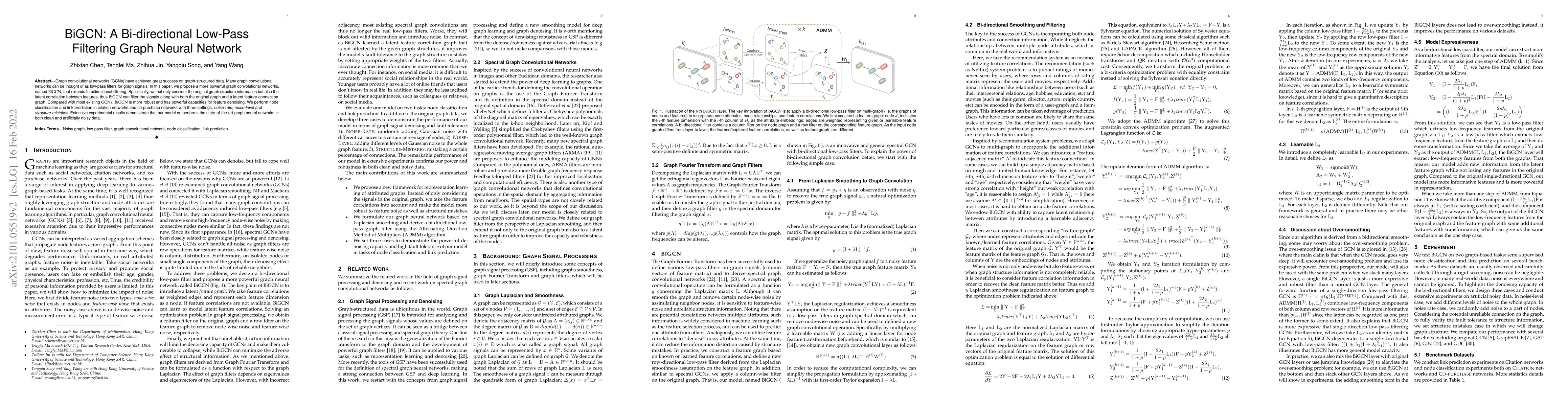 Thumbnail for BiGCN: A Bi-directional Low-Pass Filtering Graph Neural Network
