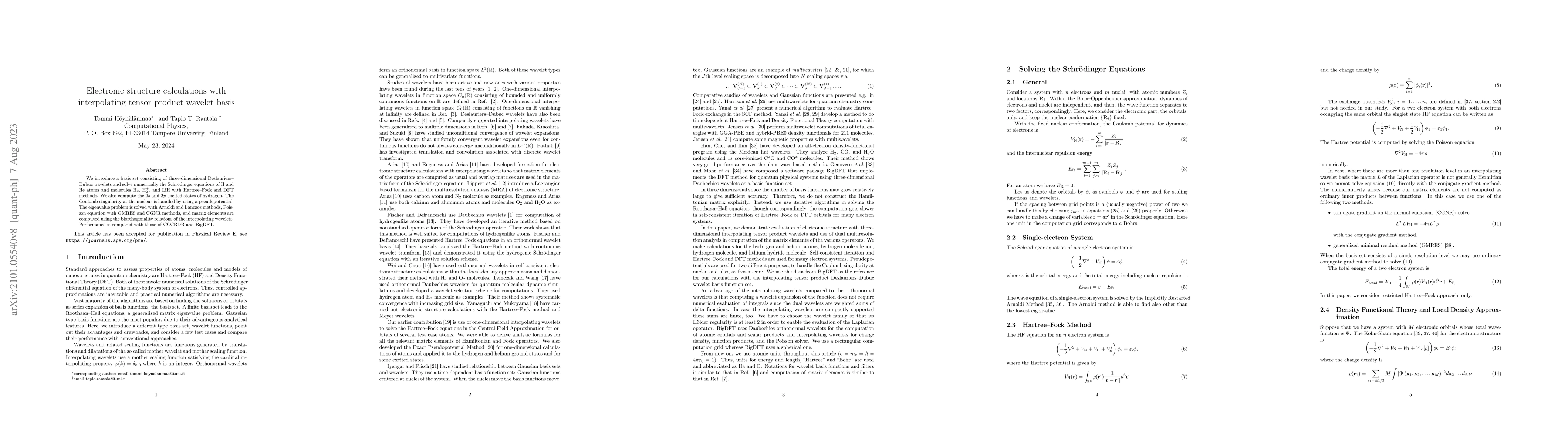 Thumbnail for Electronic structure calculations with interpolating tensor product
  wavelet basis