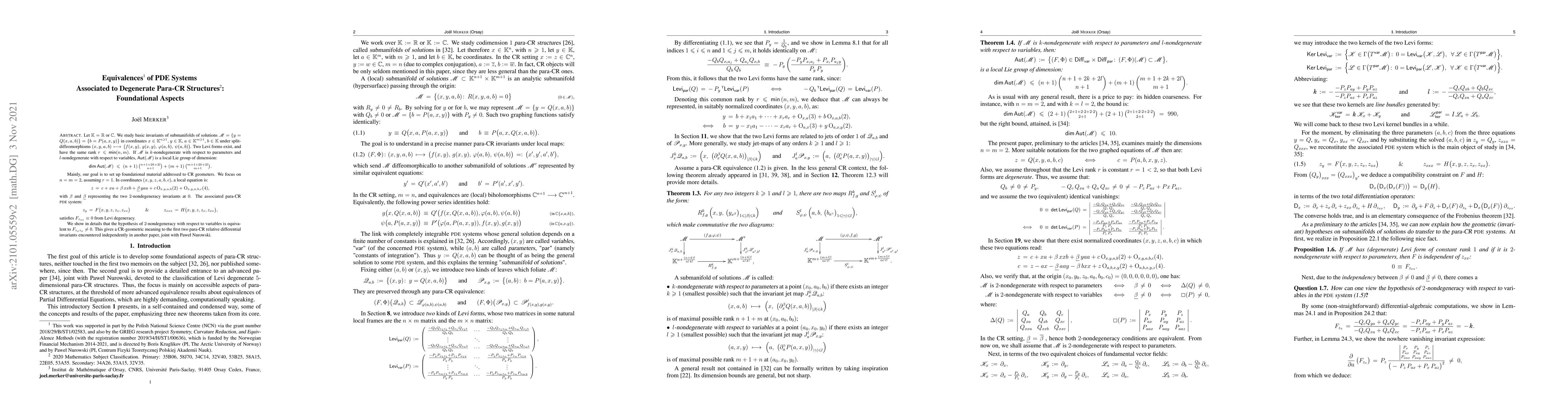 Thumbnail for Equivalences of PDE systems associated to degenerate para-CR Structures:
  foundational aspects