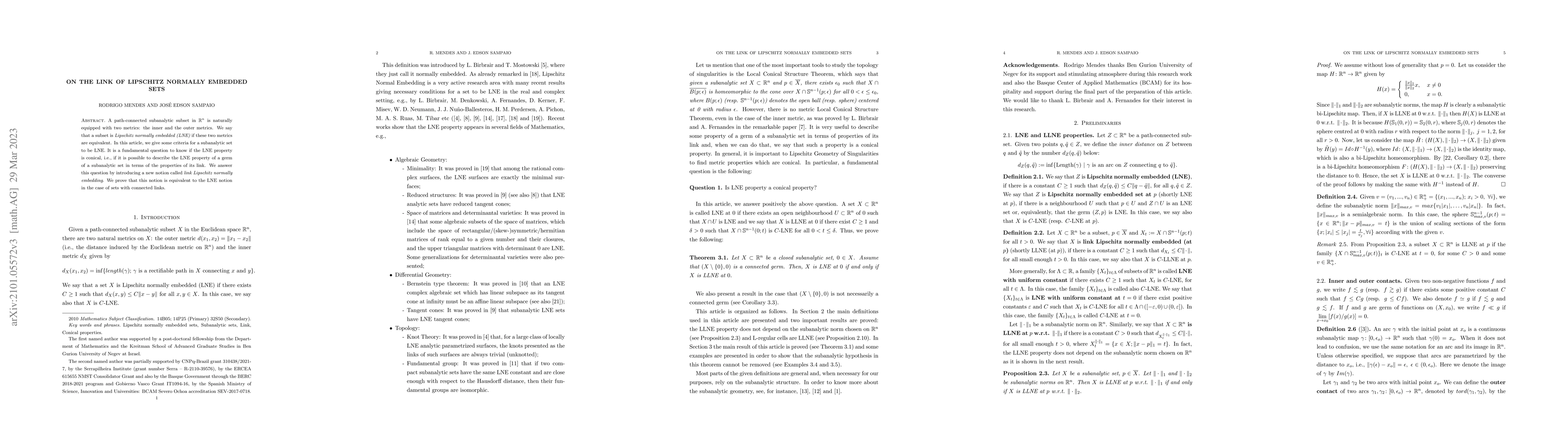 Thumbnail for On the link of Lipschitz normally embedded sets