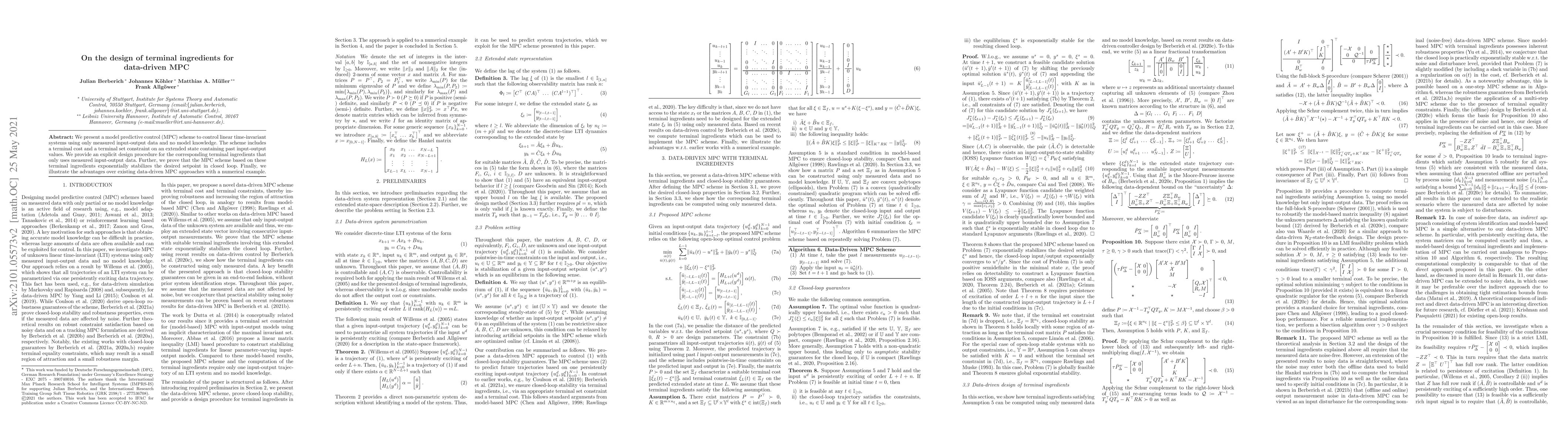 Thumbnail for On the design of terminal ingredients for data-driven MPC