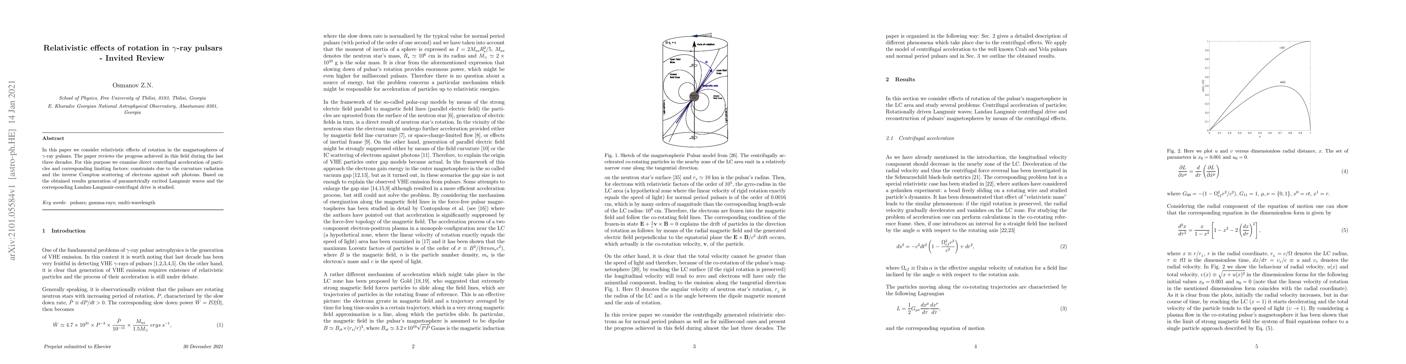 Thumbnail for Relativistic effects of rotation in $\gamma$-ray pulsars -- Invited
  Review