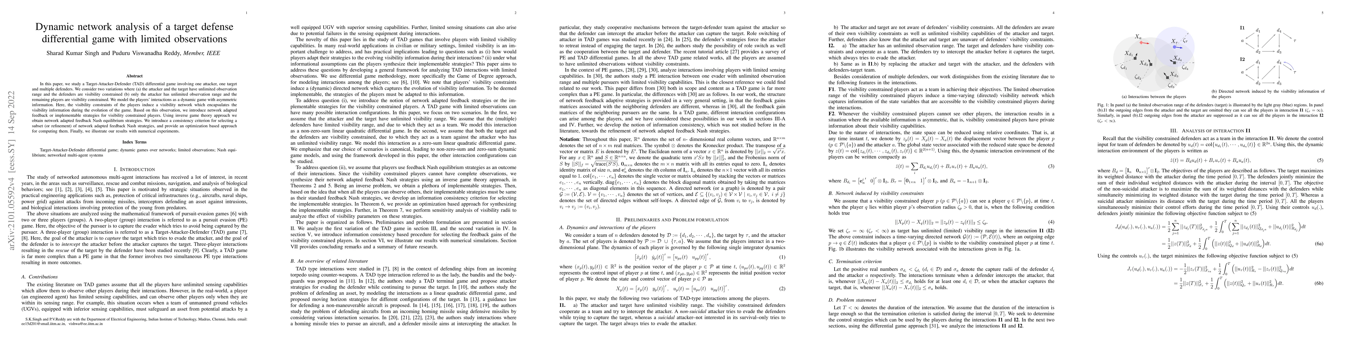 Thumbnail for Dynamic network analysis of a target defense differential game with
  limited observations