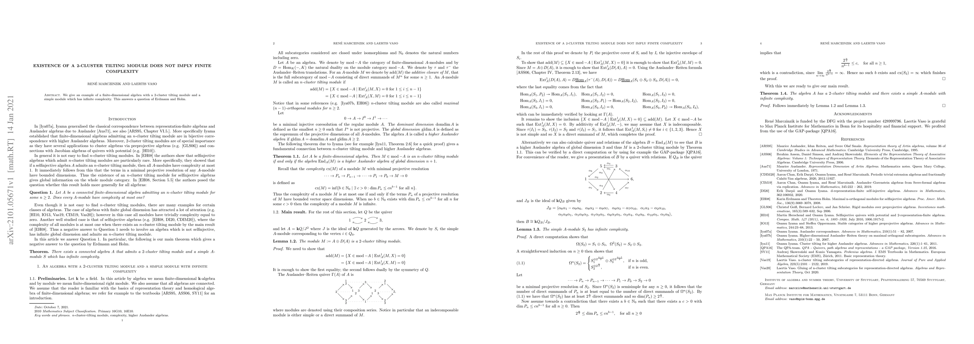 Thumbnail for Existence of a 2-cluster tilting module does not imply finite complexity