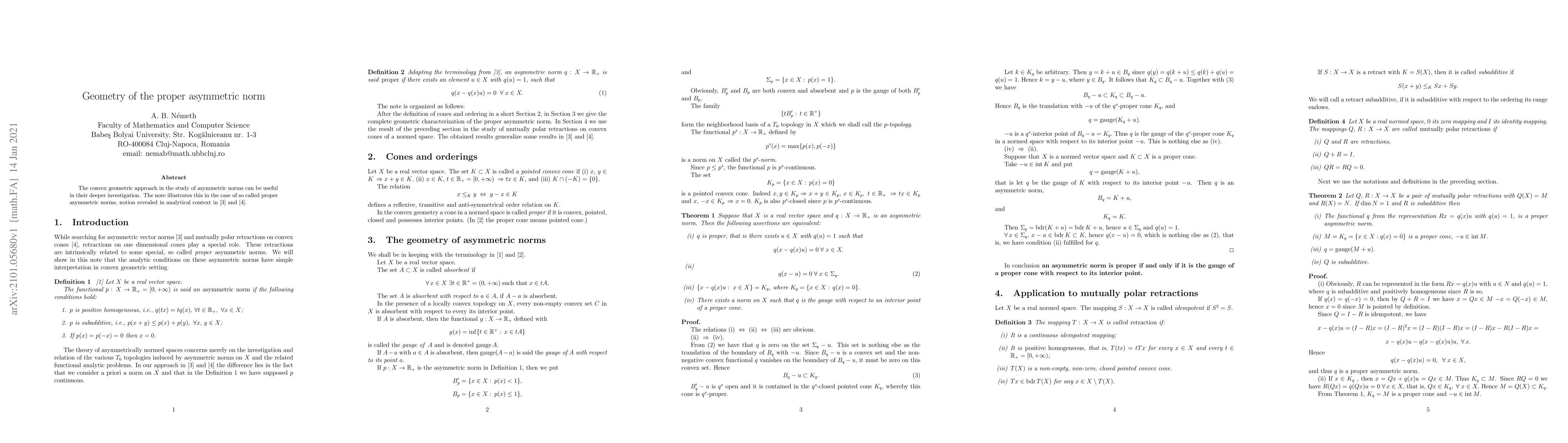 Thumbnail for Geometry of the proper asymmetric norm
