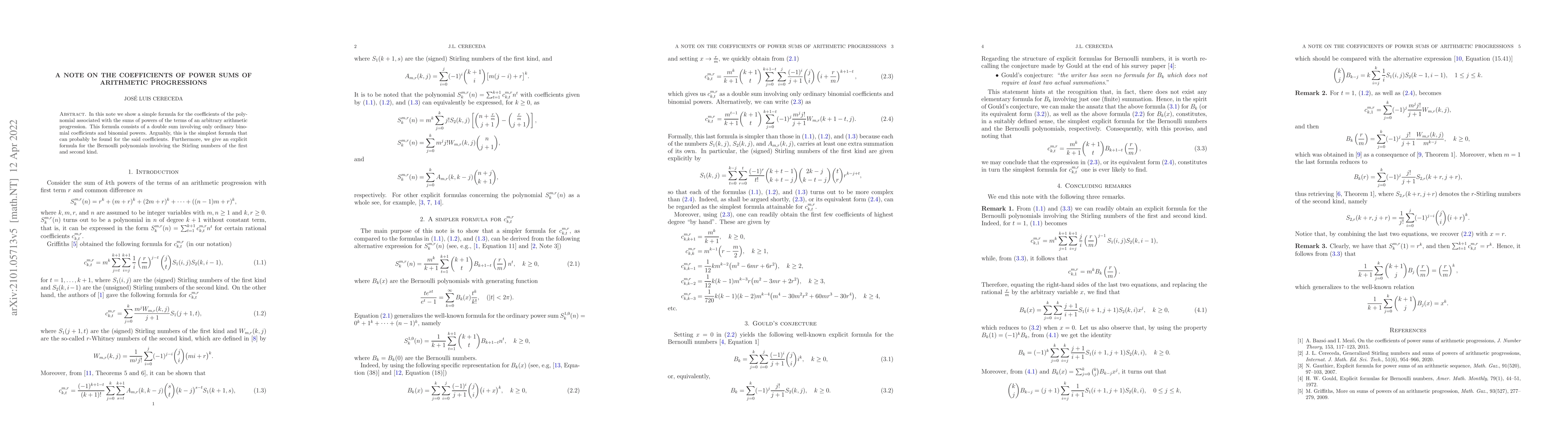 Thumbnail for A note on the coefficients of power sums of arithmetic progressions