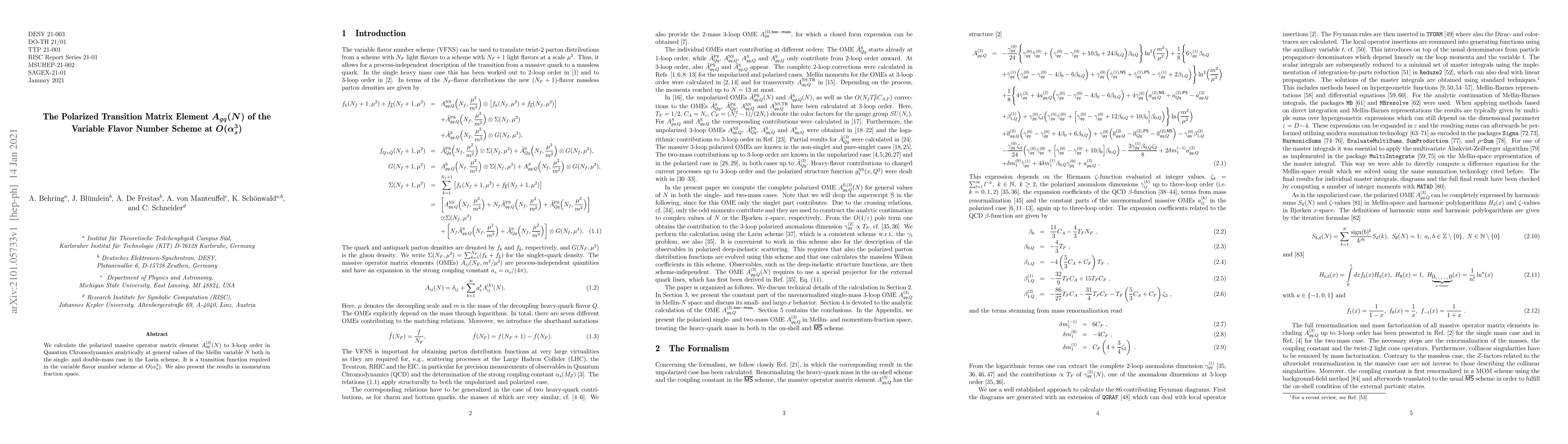 Thumbnail for The Polarized Transition Matrix Element $A_{gq}(N)$ of the Variable
  Flavor Number Scheme at $O(\alpha_s^3)$
