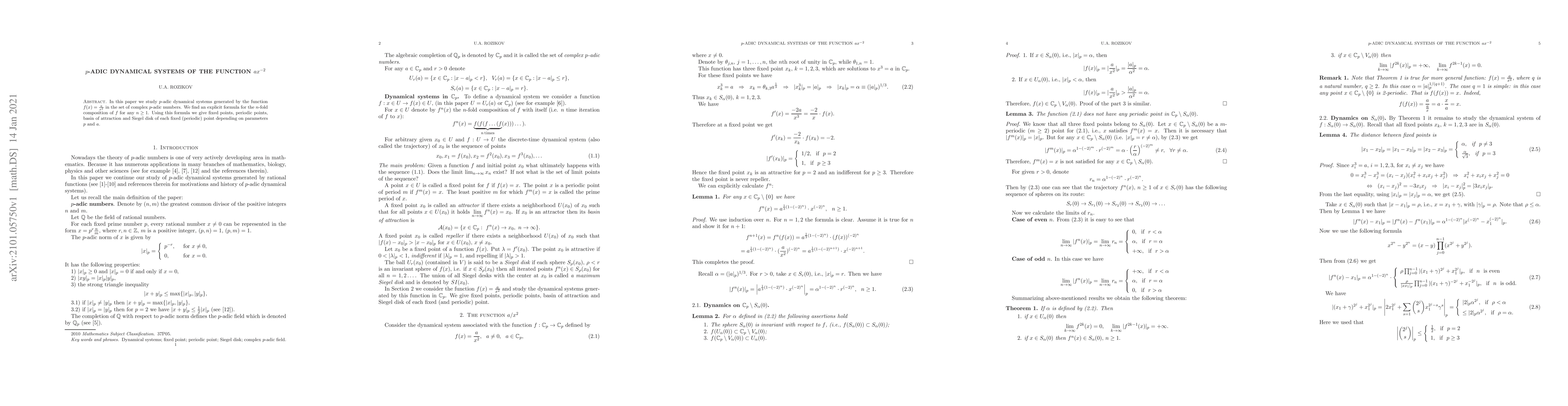 Thumbnail for $p$-adic dynamical systems of the function $a x^{-2}$