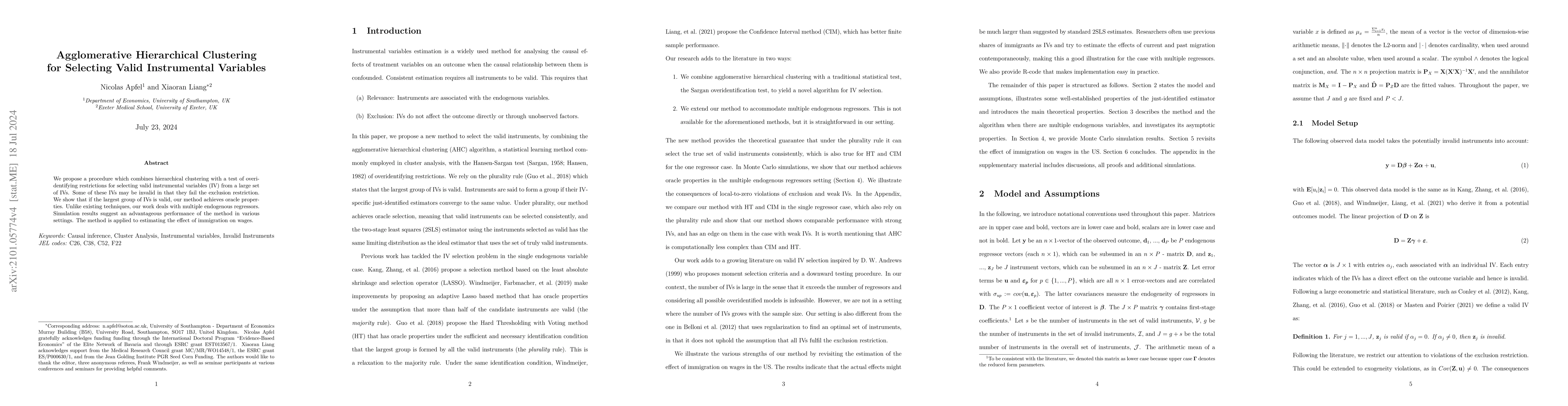 Thumbnail for Agglomerative Hierarchical Clustering for Selecting Valid Instrumental
  Variables