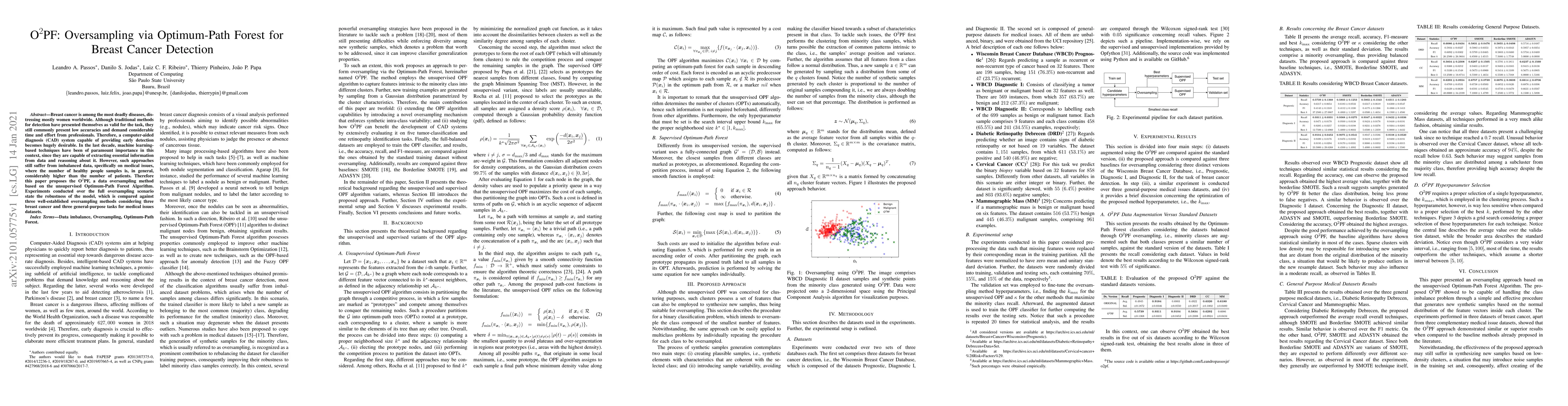 Thumbnail for $\text{O}^2$PF: Oversampling via Optimum-Path Forest for Breast Cancer
  Detection