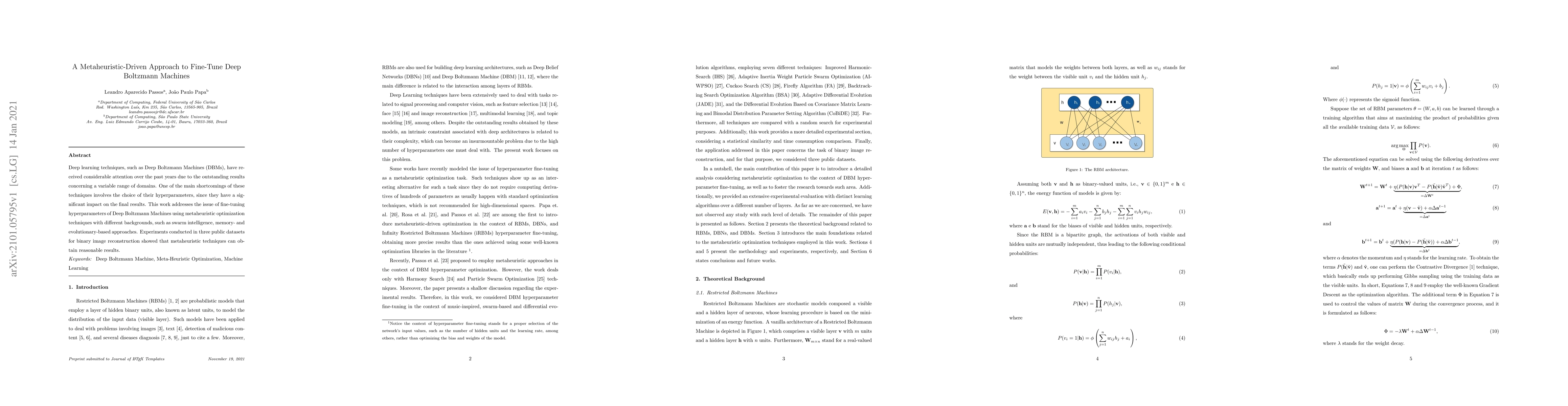 Thumbnail for A Metaheuristic-Driven Approach to Fine-Tune Deep Boltzmann Machines