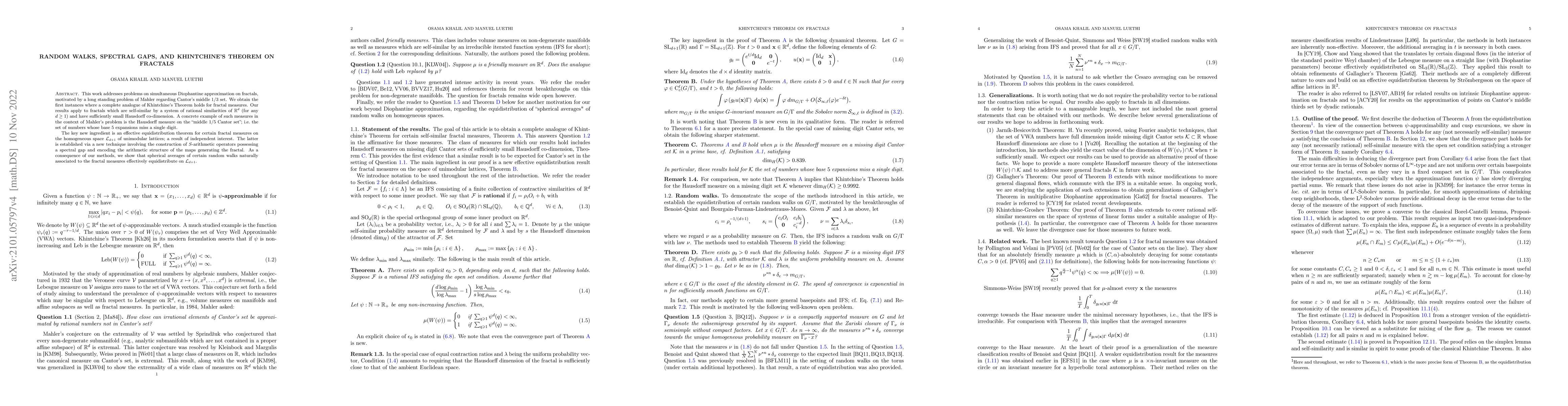 Thumbnail for Random Walks, Spectral Gaps, and Khintchine's Theorem on Fractals