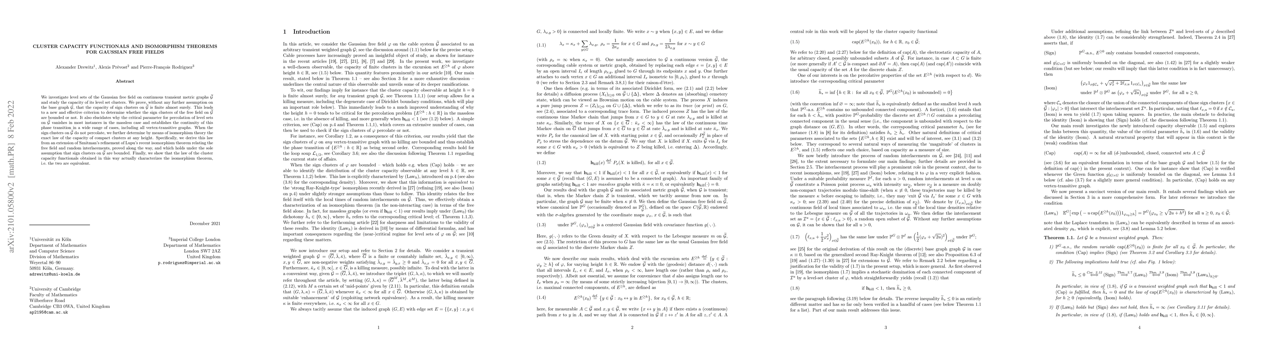 Thumbnail for Cluster capacity functionals and isomorphism theorems for Gaussian free
  fields