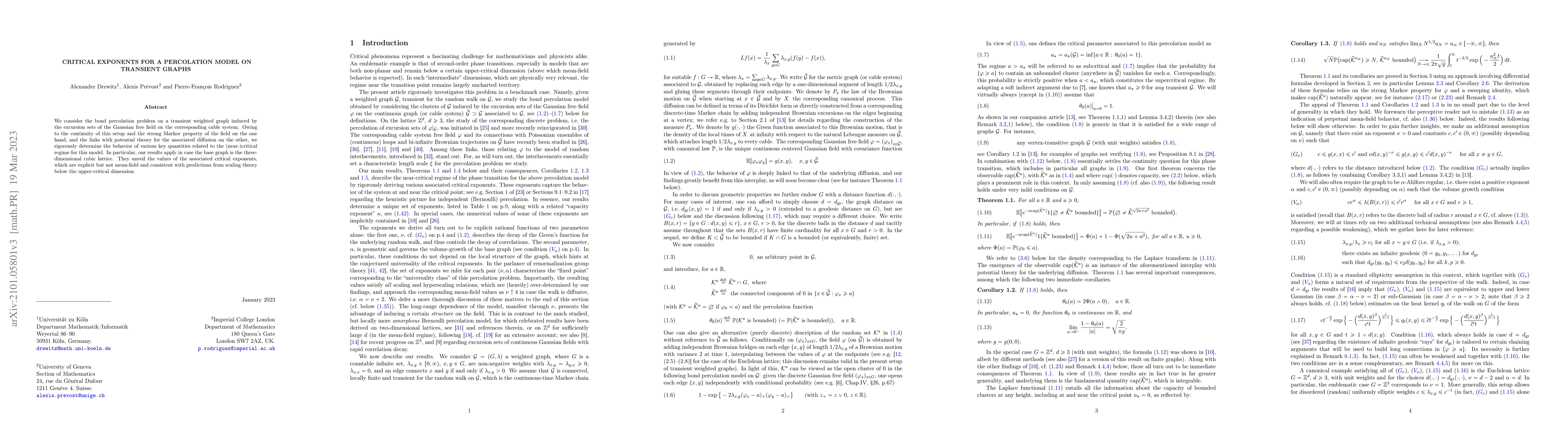 Thumbnail for Critical exponents for a percolation model on transient graphs