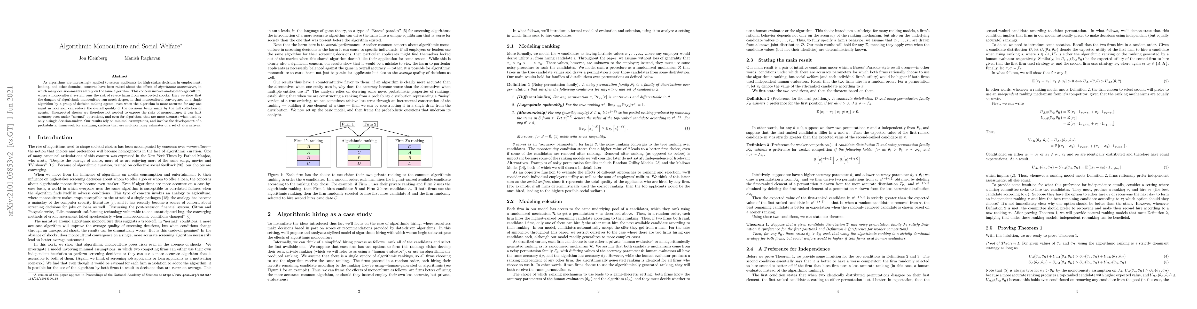 Thumbnail for Algorithmic Monoculture and Social Welfare