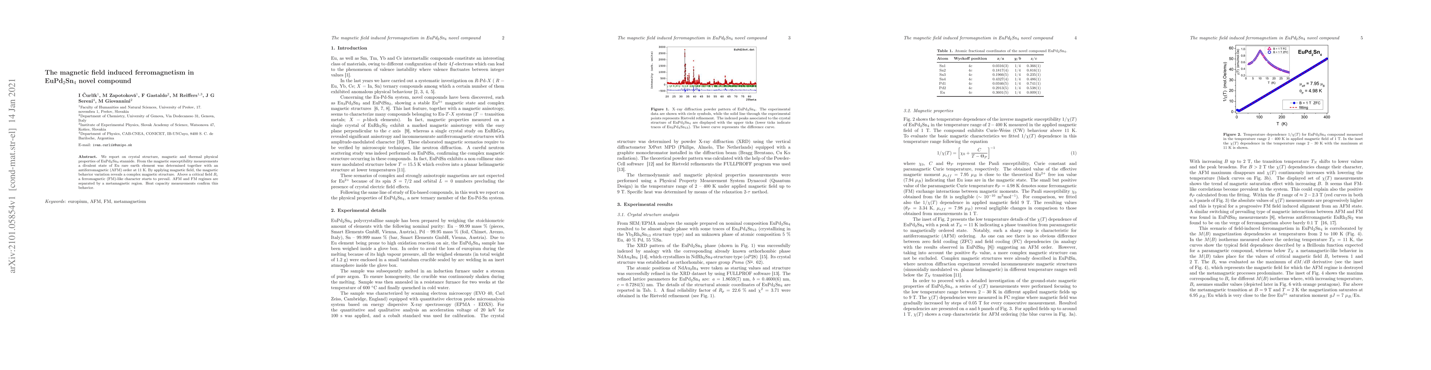 Thumbnail for The magnetic field induced ferromagnetism in EuPd$_2$Sn$_4$ novel
  compound