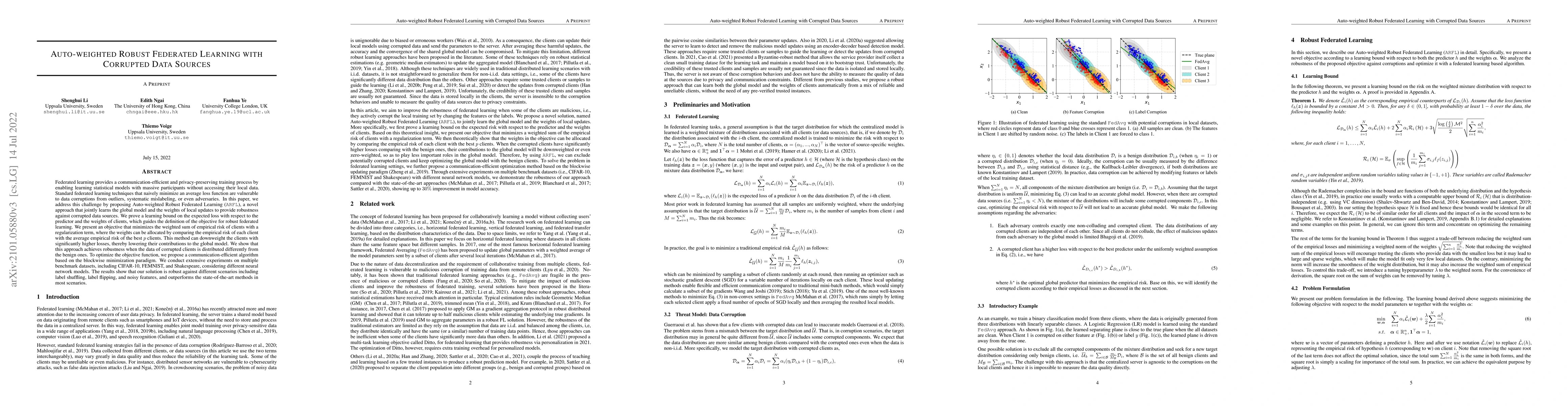 Thumbnail for Auto-weighted Robust Federated Learning with Corrupted Data Sources