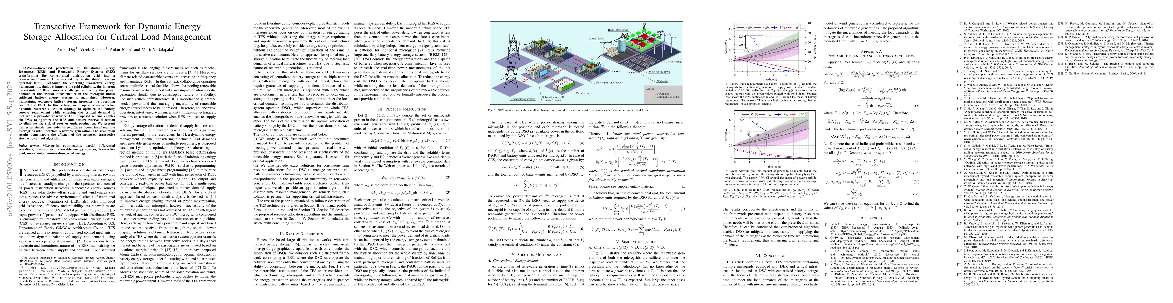 Thumbnail for Transactive Framework for Dynamic Energy Storage Allocation for Critical
  Load Management