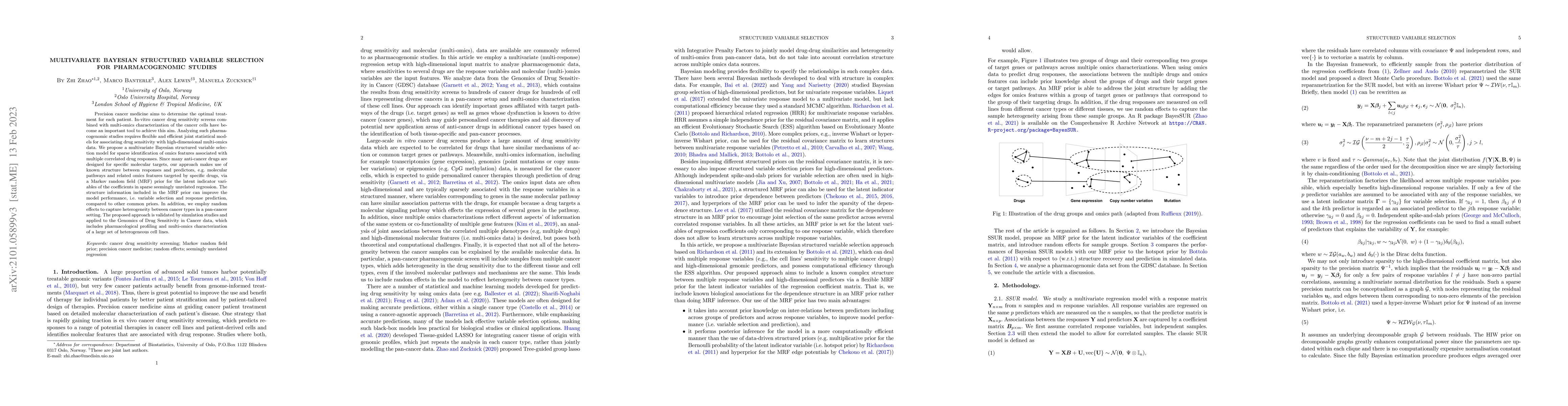 Thumbnail for Multivariate Bayesian structured variable selection for pharmacogenomic
  studies