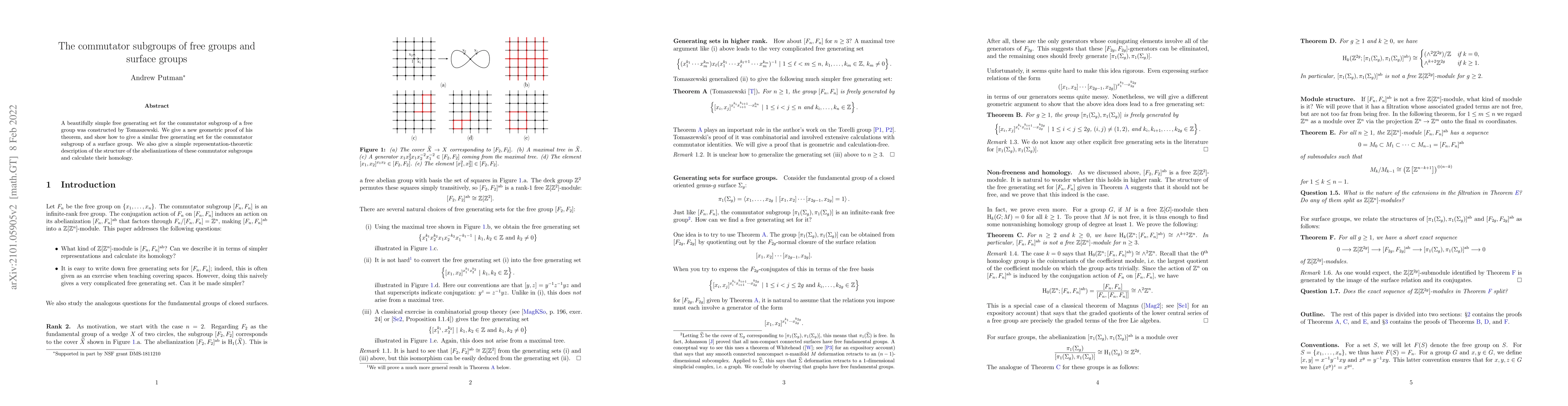 Thumbnail for The commutator subgroups of free groups and surface groups