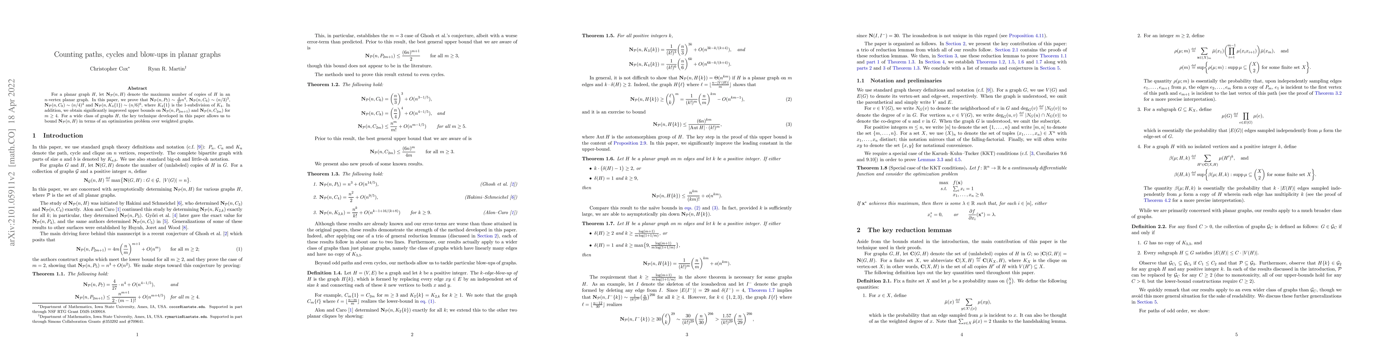 Thumbnail for Counting paths, cycles and blow-ups in planar graphs