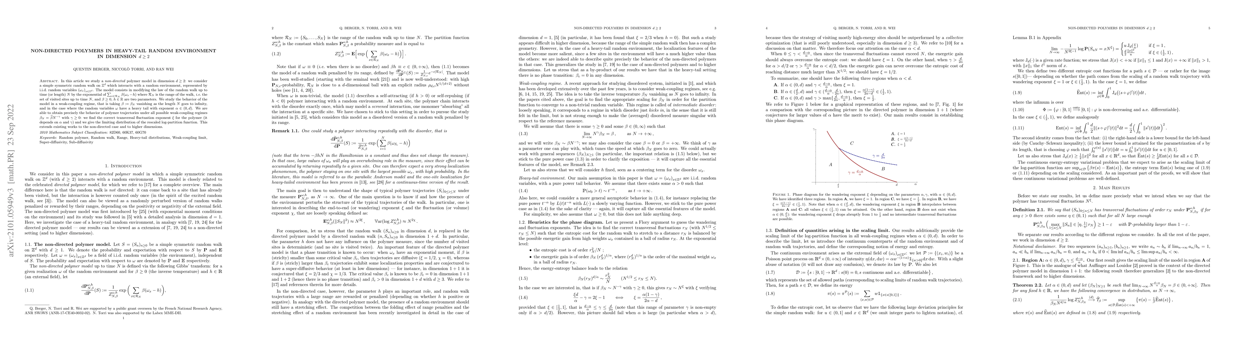 Thumbnail for Non-directed polymers in heavy-tail random environment in dimension
  $d\geq 2$