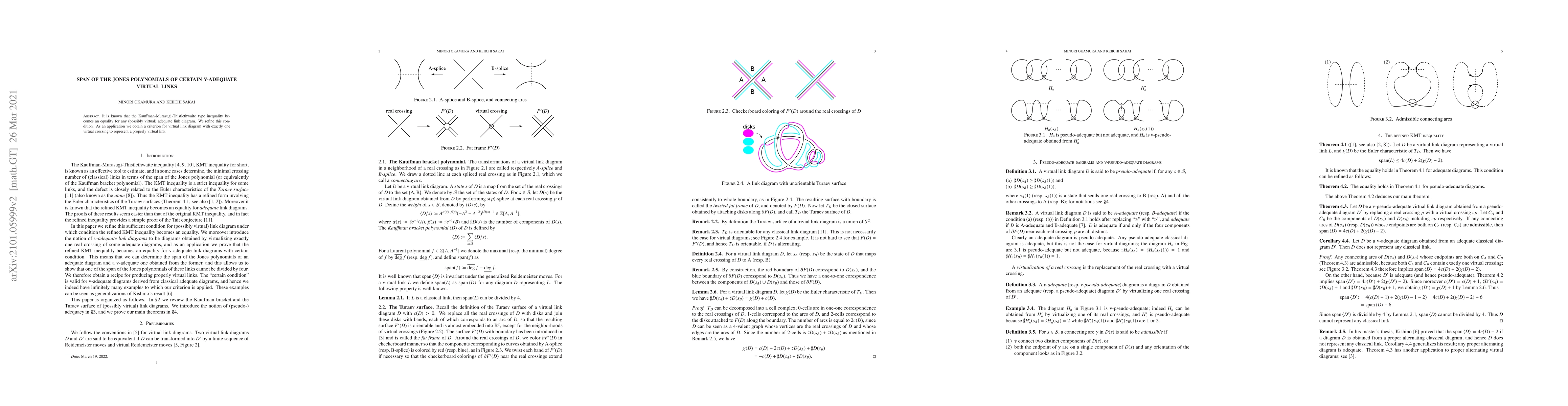 Thumbnail for Span of the Jones polynomials of certain v-adequate virtual links