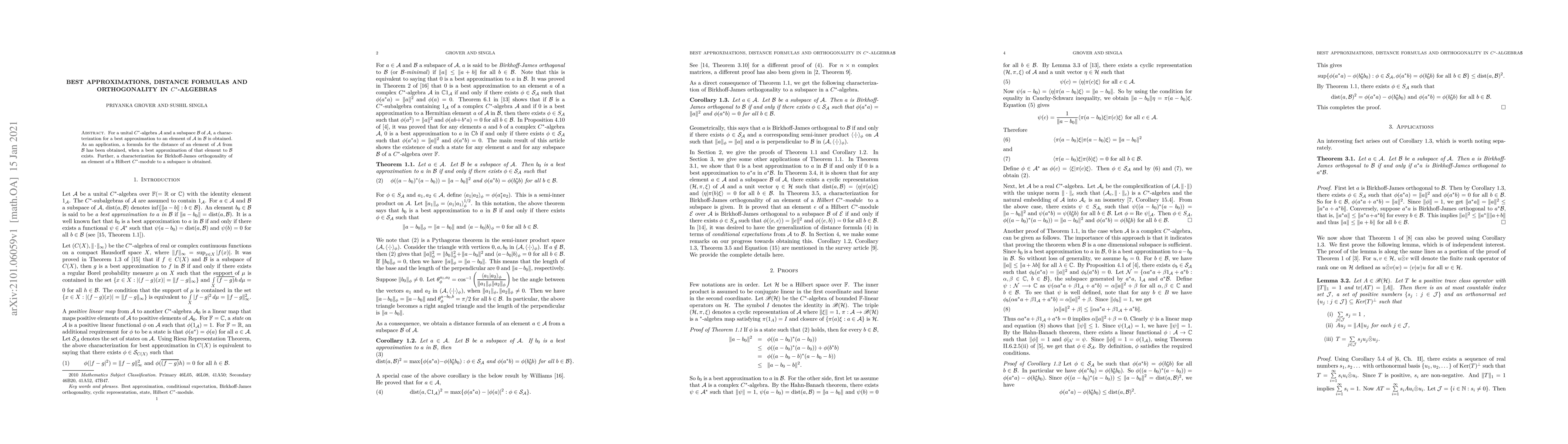 Thumbnail for Best approximations, distance formulas and orthogonality in C*-algebras
